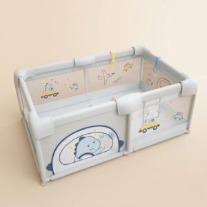 TINSY Fabric Playpen 120 x 180 cm for Toddlers & Kids up to 5 Years | Playard with Balls and 2 Grasp Rings | Space-Efficient Safety Enclosure | Mesh Viewing Panels | No Mat