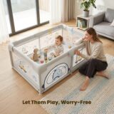 TINSY Fabric Playpen 120 x 180 cm for Toddlers & Kids up to 5 Years | Playard with Balls and 2 Grasp Rings | Space-Efficient Safety Enclosure | Mesh Viewing Panels | No Mat