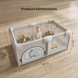 TINSY Fabric Playpen 120 x 180 cm for Toddlers & Kids up to 5 Years | Playard with Balls and 2 Grasp Rings | Space-Efficient Safety Enclosure | Mesh Viewing Panels | No Mat