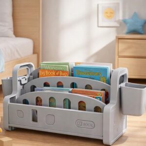 TINSY Front-Facing Kids Book Shelf | Multi-Tier Display | Stable Base | Reading Organizer | Easy Access Books | Classroom or Playroom Storage | Polypropylene Build | Kids Shelf | Grey