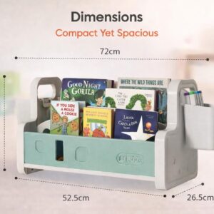 TINSY Front-Facing Kids Book Shelf | Multi-Tier Display | Stable Base | Reading Organizer | Easy Access Books | Classroom or Playroom Storage | Polypropylene Build | Kids Shelf | Green