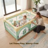 TINSY Fabric Playpen 120 x 180 cm for Toddlers & Kids up to 5 Years | Playard with Balls and 2 Grasp Rings | Space-Efficient Safety Enclosure | Steel Support Frame | Mesh Viewing Panels | No Mat