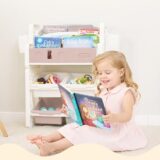 TINSY Storage Book Shelf for Kids | Mixed Compartment Design | Reinforced Frame | Kid-Friendly Height Access | Bedroom Organizer | Boys and Girls | Polypropylene Build | Pink