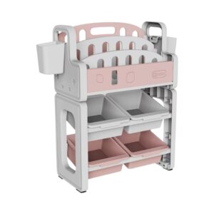 TINSY Storage Book Shelf for Kids | Mixed Compartment Design | Reinforced Frame | Kid-Friendly Height Access | Bedroom Organizer | Boys and Girls | Polypropylene Build | Pink