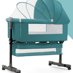 TINSY Luma Baby Bedside Crib (Light Grey, Up to 25 kg), Lightweight & Height Adjustable with Anti-Reflux Tilt, Foldable Baby Cot with Wheels & Rocking Function, Mosquito Net & Storage Basket