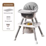 TINSY 3-in-1 Convertible Baby High Chair | Feeding to Dining Mode | Adjustable Structure | Sturdy Frame | Polypropylene Build | Toddler Infant Seating | Safe Support | Grey & White