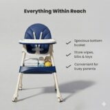 TINSY Feeding High Chair | Adjustable Safety Straps for Secure Seating | Stable Reinforced Legs | Easy-Clean Tray | Comfort Backrest | Compact Design | 0-5 Years | Dark Blue