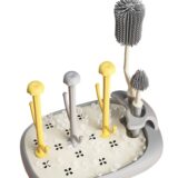TINSY Baby Bottle Drying Rack | Polypropylene Feeding Bottle Stand | Airflow Drain Tray | Multi Accessory Holder for Nipples Caps Teats | Kitchen Counter Organizer | Infant Storage Rack | Brown