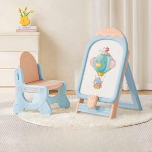 TINSY Kids Ice Cream Drawing Board with Chair | Multi-Purpose Kids Study & Activity Easel with Storage | Writing, Drawing & Learning Board for Toddlers, Playroom & Nursery Furniture