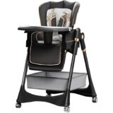 TINSY High Chair Polypropylene Safety Belt Secured Seat | Elevated Dining Support | Heavy-Duty Frame | Tray Lock System | Scratch-Resistant Finish | Boys & Girls 0-5 Years | Black