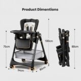 TINSY High Chair Polypropylene Safety Belt Secured Seat | Elevated Dining Support | Heavy-Duty Frame | Tray Lock System | Scratch-Resistant Finish | Boys & Girls 0-5 Years | Black