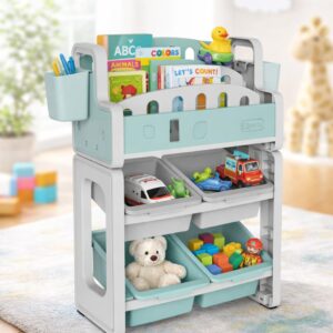 TINSY Storage Book Shelf for Kids | Mixed Compartment Design | Reinforced Frame | Kid-Friendly Height Access | Bedroom Organizer | Boys and Girls | Polypropylene Build | Green