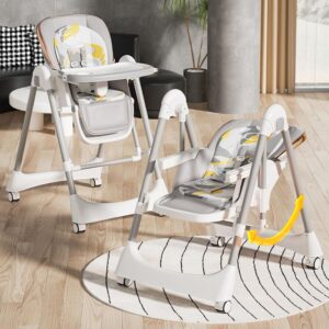 TINSY Feeding Chair Polypropylene Detachable Tray | Stable Foot Support | Compact Frame Layout | Smooth Edge Finish | Removable Tray Plate | Kids High Chair | Modern Finish | White & Grey