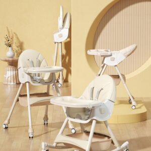 TINSY Feeding High Chair | Adjustable Safety Straps for Secure Seating | Stable Reinforced Legs | Easy-Clean Tray | Comfort Backrest | Compact Design | 0-5 Years | Cream