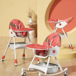 TINSY Feeding High Chair | Adjustable Safety Straps for Secure Seating | Stable Reinforced Legs | Easy-Clean Tray | Comfort Backrest | Compact Design | 0-5 Years | Red
