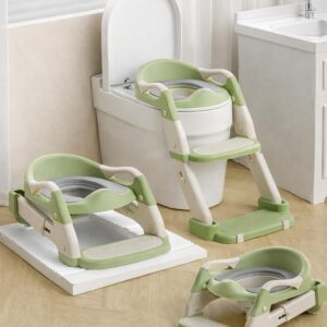 TINSY Potty Training Toilet Seat with Step Stool Ladder for Boys and Girls,Toddler Kid Children Toilet Training Seat Chair with Handles,Height Adjustable,Non-Slip Wide Step