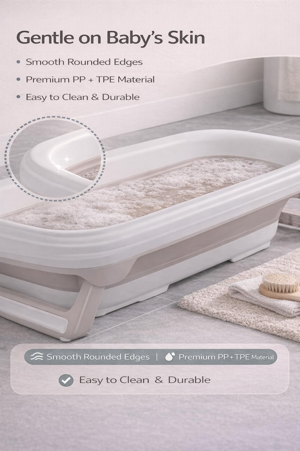 TINSY Premium Baby Bath Tub | Anti-Skid Base | Lightweight Body | Spacious Interior | Easy Cleaning | Infant Toddler Bathing Seat | Stable Design | White