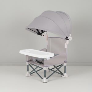 TINSY Kids Beach Chair with Detachable Umbrella & Carry Bag | Portable Folding Toddler Friendly Design | Outdoor Chair for Beach, Park & Travel | Compact Booster Seat for Kids (Up to 12 kg, Grey)