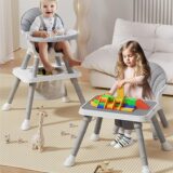TINSY 3-in-1 Convertible Baby High Chair | Feeding to Dining Mode | Adjustable Structure | Sturdy Frame | Polypropylene Build | Toddler Infant Seating | Safe Support | Grey & White