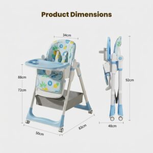 TINSY Baby High Chair Polypropylene Infant Feeding Seat | Safety Harness Belt | Detachable Feeding Tray | Wide Leg Support Frame | Toddler Dining Chair | Child Mealtime Seating Furniture