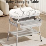 T﻿INSY Baby Changing Station with Bath Tub and Storage | Waterproof Top Panel | Elevated Frame | Nursery Organizer | Easy Cleaning | Infant Changing Table | Compact Design | White