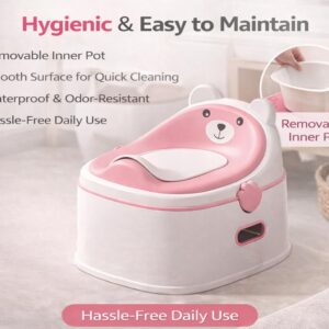 TINSY 3-in-1 Potty Seat | Trainer and Step Stool Combo | Removable Bowl | Anti-Tip Base | Multi-Stage Potty Solution | Portable Child Seat | Pink