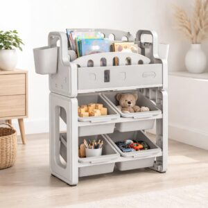 TINSY Storage Book Shelf for Kids | Mixed Compartment Design | Reinforced Frame | Kid-Friendly Height Access | Bedroom Organizer | Boys and Girls | Polypropylene Build | Grey