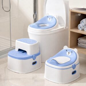 TINSY 3-in-1 Potty Seat | Trainer and Step Stool Combo | Removable Bowl | Anti-Tip Base | Polypropylene Material | Multi-Stage Potty Solution | Portable Child Seat | Blue