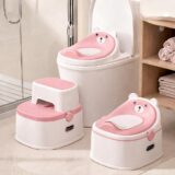 TINSY 3-in-1 Potty Seat | Trainer and Step Stool Combo | Removable Bowl | Anti-Tip Base | Multi-Stage Potty Solution | Portable Child Seat | Pink
