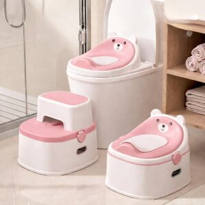 TINSY 3-in-1 Potty Seat | Trainer and Step Stool Combo | Removable Bowl | Anti-Tip Base | Multi-Stage Potty Solution | Portable Child Seat | Pink