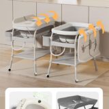 T﻿INSY Baby Changing Station with Bath Tub and Storage | Waterproof Top Panel | Elevated Frame | Nursery Organizer | Easy Cleaning | Infant Changing Table | Compact Design | White