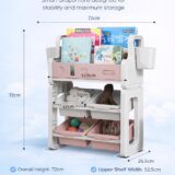 TINSY Storage Book Shelf for Kids | Mixed Compartment Design | Reinforced Frame | Kid-Friendly Height Access | Bedroom Organizer | Boys and Girls | Polypropylene Build | Pink