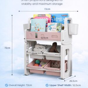 TINSY Storage Book Shelf for Kids | Mixed Compartment Design | Reinforced Frame | Kid-Friendly Height Access | Bedroom Organizer | Boys and Girls | Polypropylene Build | Pink