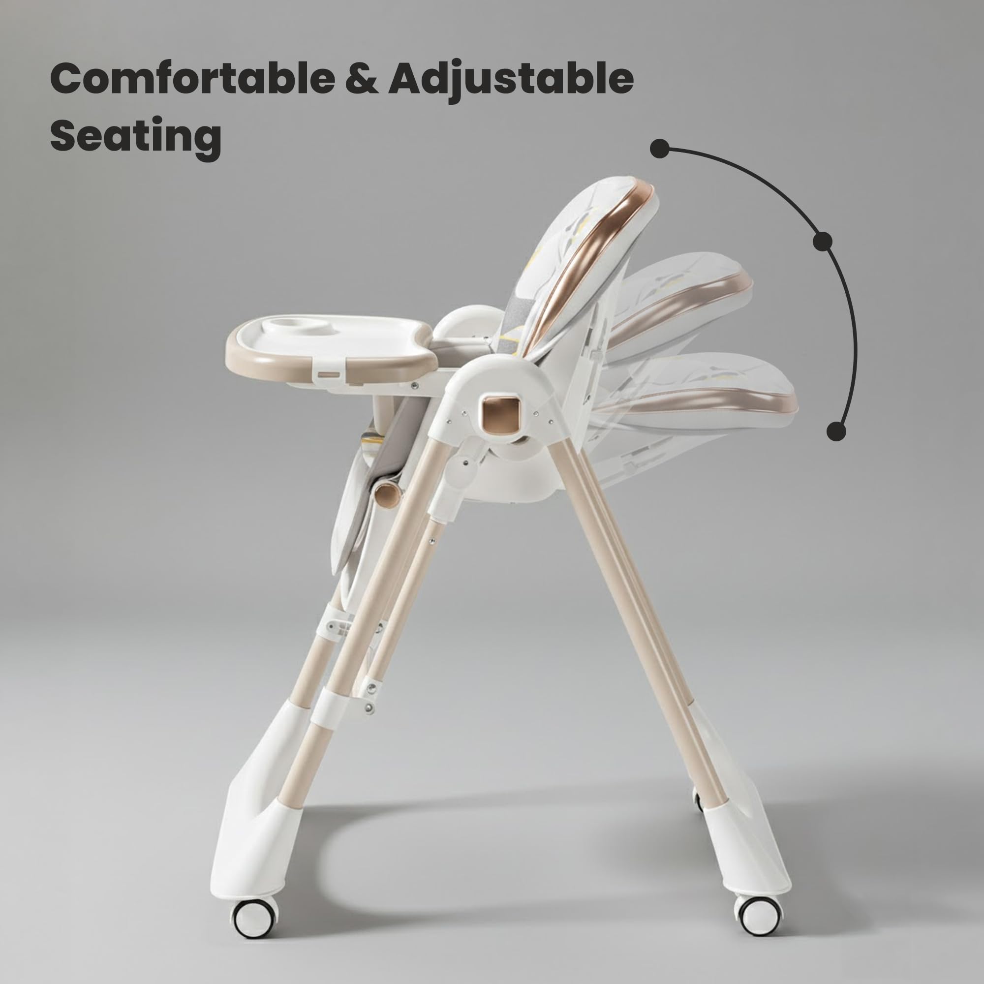 TINSY Feeding Chair Polypropylene Detachable Tray | Stable Foot Support | Compact Frame Layout | Smooth Edge Finish | Removable Tray Plate | Kids High Chair | Modern Finish | White