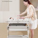 T﻿INSY Baby Changing Station with Bath Tub and Storage | Waterproof Top Panel | Elevated Frame | Nursery Organizer | Easy Cleaning | Infant Changing Table | Compact Design | White