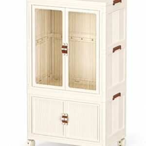 TINSY Kids Wardrobe Storage Cabinet with Doors & Wheels, Multi-Purpose Plastic Cupboard for Clothes, Toys & Essentials, Space-Saving Organizer for Kids Room, Nursery & Bedroom