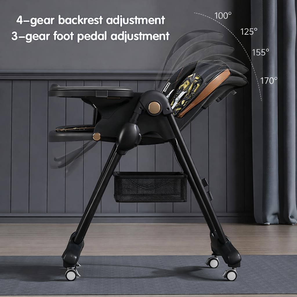TINSY Classic Baby High Chair | Anti-Skid Base | Feeding Tray Included | Sturdy Frame | Adjustable Tray | Safe Seating | Polypropylene Build | Kids High Chair | Infant Toddler | Black