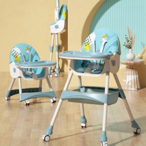 TINSY Feeding High Chair | Adjustable Safety Straps for Secure Seating | Stable Reinforced Legs | Easy-Clean Tray | Comfort Backrest | Compact Design | 0-5 Years | Light Blue