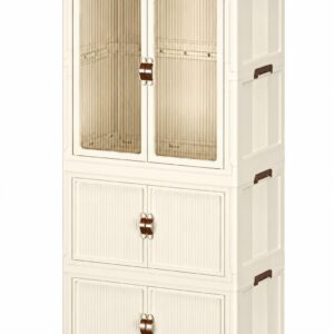 TINSY Kids Wardrobe Storage Cabinet with Doors & Wheels, Multi-Purpose Plastic Cupboard for Clothes, Toys & Essentials, Space-Saving Organizer for Kids Room, Nursery & Bedroom