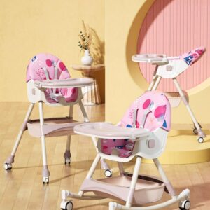 TINSY Feeding High Chair | Adjustable Safety Straps for Secure Seating | Stable Reinforced Legs | Easy-Clean Tray | Comfort Backrest | Compact Design | 0-5 Years | Pink