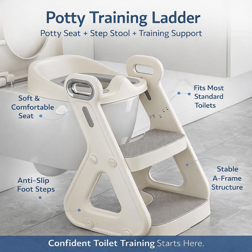 TINSY Premium Baby Potty Training Solutions | Soft PU Leather Comfort | Toddler Toilet Trainer, Potty Seat & Potty Chair | Comfortable, Safe & Easy-to-Clean Design for Kids (Ladder Potty Trainer)