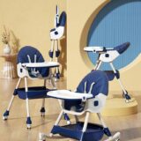 TINSY Feeding High Chair | Adjustable Safety Straps for Secure Seating | Stable Reinforced Legs | Easy-Clean Tray | Comfort Backrest | Compact Design | 0-5 Years | Dark Blue