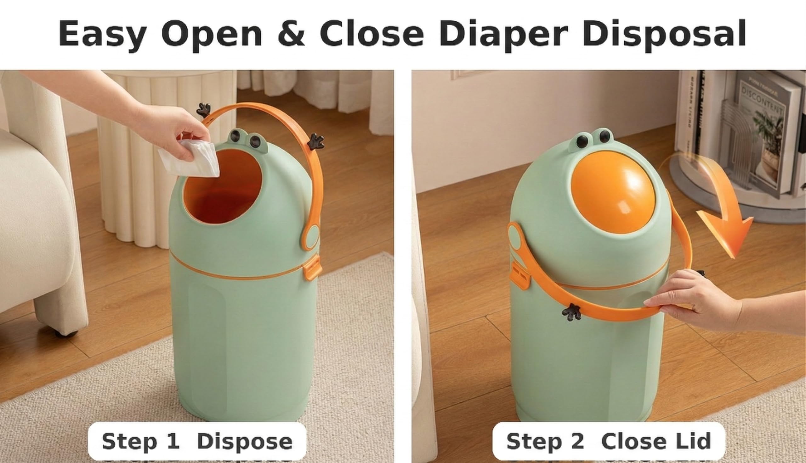 TINSY Diaper Disposal Bin | Polypropylene Nappy Waste Container | Odour Seal Lid | Removable Inner Pail | Baby Care Dustbin | Nursery Hygiene Bucket | Infant Waste Holder with Handle