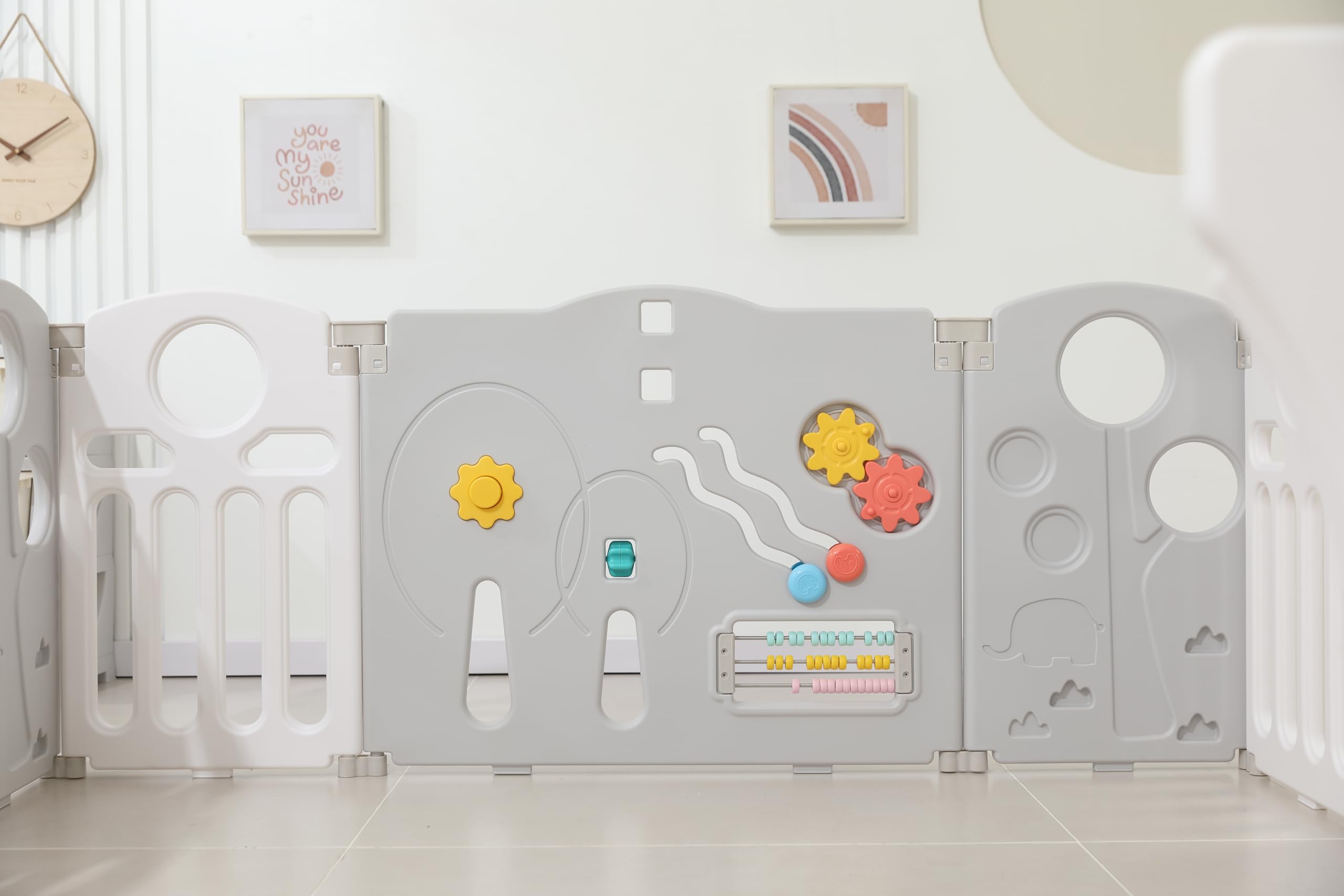 TINSY Foldable Baby Playpen for Kids & Toddlers up to 5 Years (150 × 150 cm, 14 Panels, ~25 Sqft) | Safety Gate Lock | Large Indoor Baby Play Yard / Activity Play Area | Sturdy Kids Safety Fence | No Mat