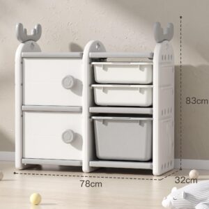 TINSY Kids Wardrobe with Side Shelves, Multi-Purpose Storage Cabinet for Clothes, Toys & Books, Open Organizer for Kids Room, Nursery & Bedroom, Space-Saving Kids Furniture