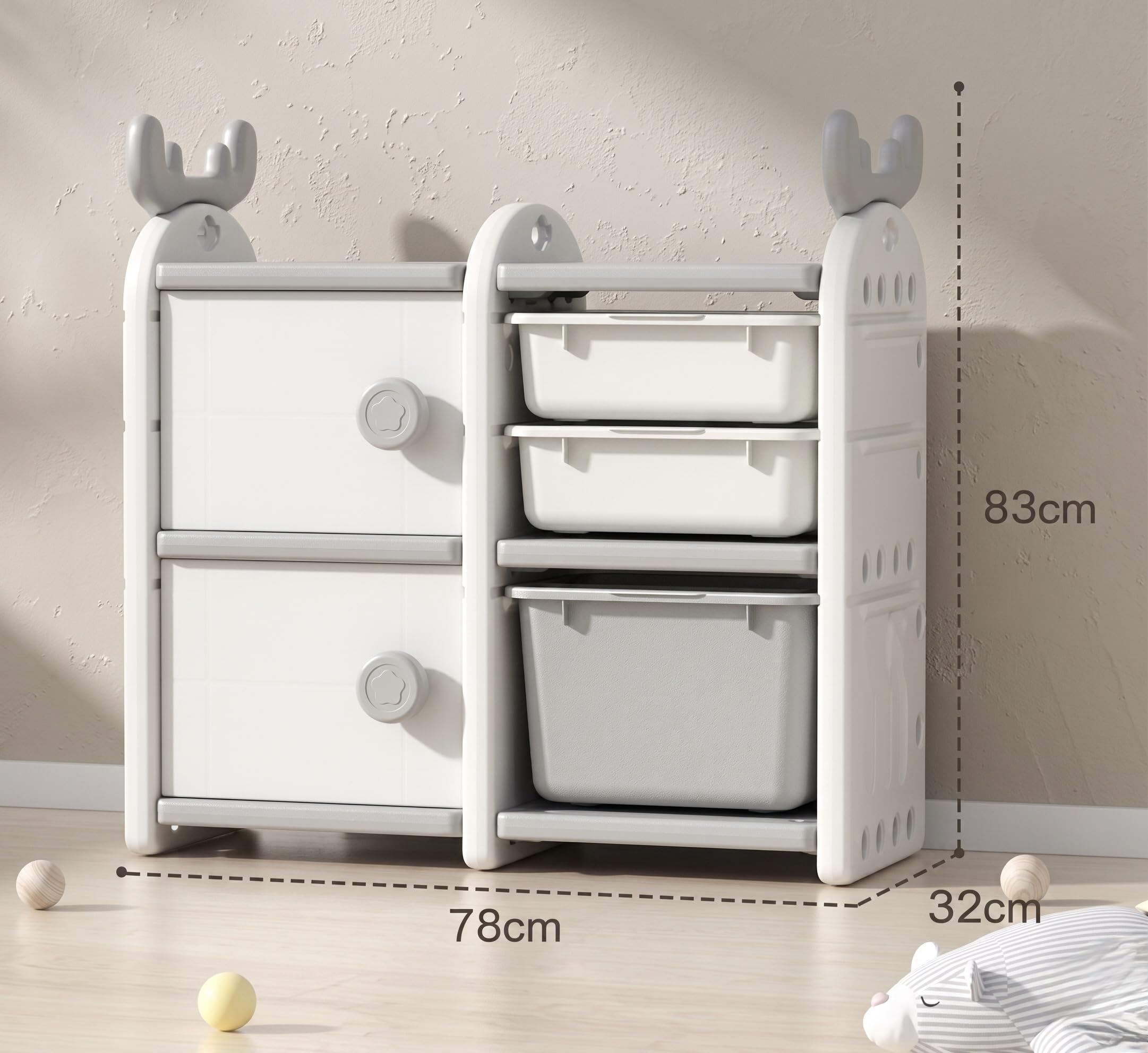 TINSY Kids Wardrobe with Side Shelves, Multi-Purpose Storage Cabinet for Clothes, Toys & Books, Open Organizer for Kids Room, Nursery & Bedroom, Space-Saving Kids Furniture