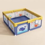 TINSY Fabric Playpen 150 x 180 cm for Toddlers & Kids up to 5 Years |Playard with Balls and 2 Grasp Rings | Compact Mesh Enclosure | Playard with Safety | Indoor Play Area | No Mat