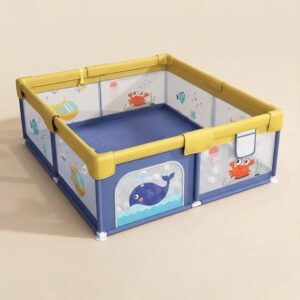TINSY Fabric Playpen 150 x 180 cm for Toddlers & Kids up to 5 Years |Playard with Balls and 2 Grasp Rings | Compact Mesh Enclosure | Playard with Safety | Indoor Play Area | No Mat