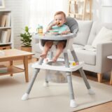 TINSY 3-in-1 Convertible Baby High Chair | Feeding to Dining Mode | Adjustable Structure | Sturdy Frame | Polypropylene Build | Toddler Infant Seating | Safe Support | Grey & White
