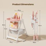 TINSY Baby High Chair | Safety Harness Belt | Detachable Feeding Tray | Wide Leg Support Frame | Toddler Dining Chair | 6 Months to 5 Years | Pink
